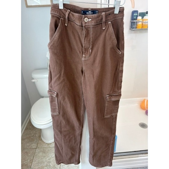 Hollister Denim - Hollister Ultra High Rise Dad Jean Cargo Pants Brown Utility Straight Leg